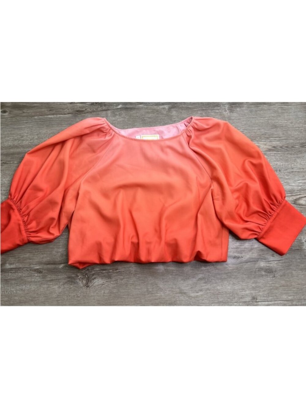 Emily McCarthy Poppy Crop Top S Coral Puff Sleeve Satin Boutique Resort